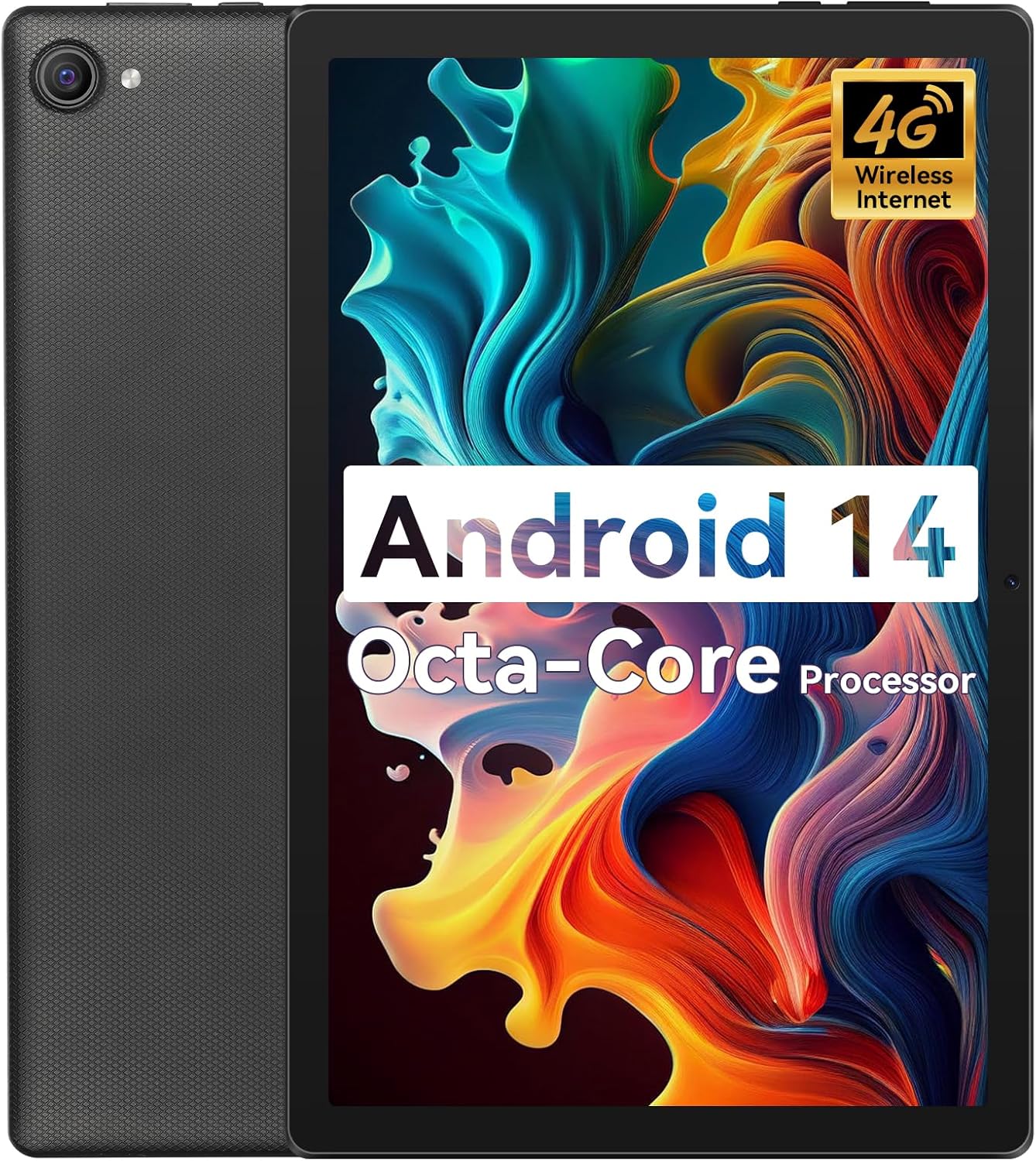 Android 14 Tablet, Octa-Core Android Tablet, 8GB RAM+64GB ROM (Expand to 1TB), 10 inch Tablet with Bluetooth5.3, WiFi 6, Fast Charging, 5MP+8MP Dual Camera, 4G Dongle Wireless Internet (Black)