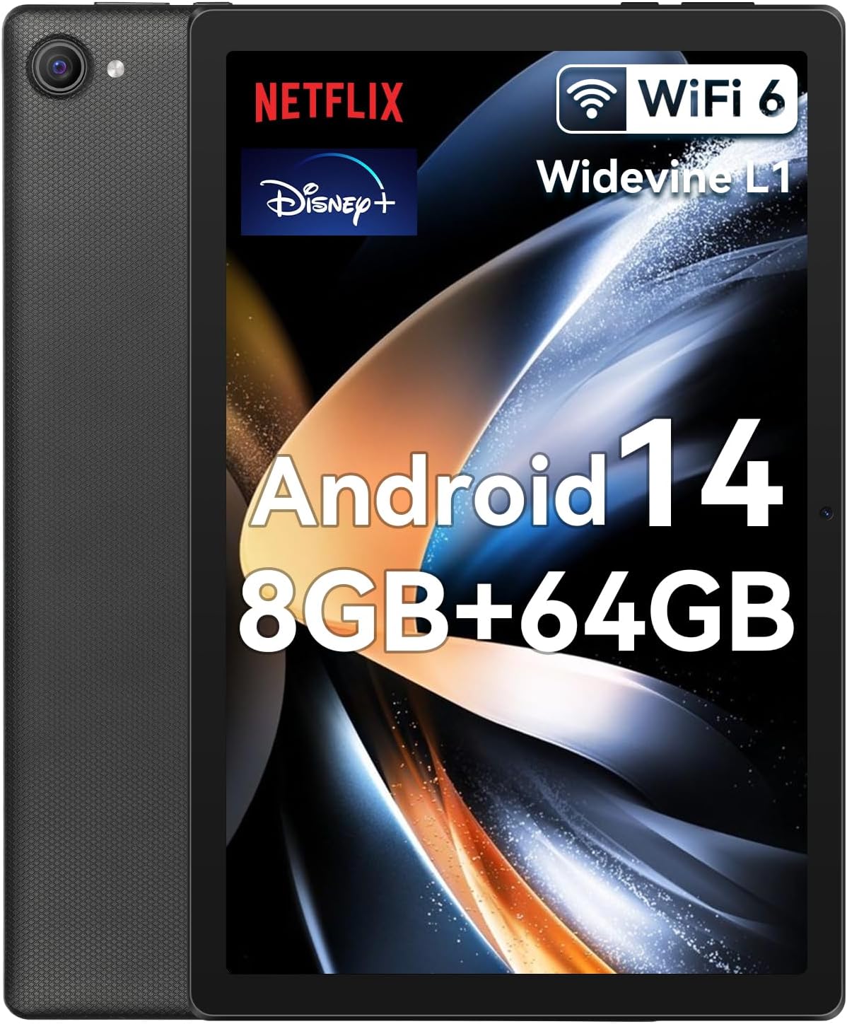 Tablet 10 inch, Android 14 Tablet Octa-Core Processor with 64GB Storage, Dual 5MP+8MP Camera, WiFi 6, Bluetooth, TF 1TB, Long Battery Life, Performance Tablet (Black)