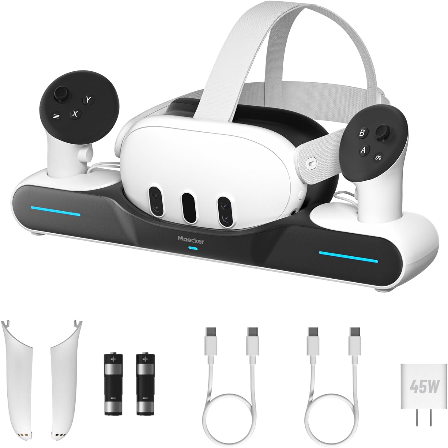 Fast Charging Dock for Meta Quest 3 Accessories Charger for Quest 3 Charging Station Drop-in Charging Headset Controllers Stand with 2 Rechargeable Batteries