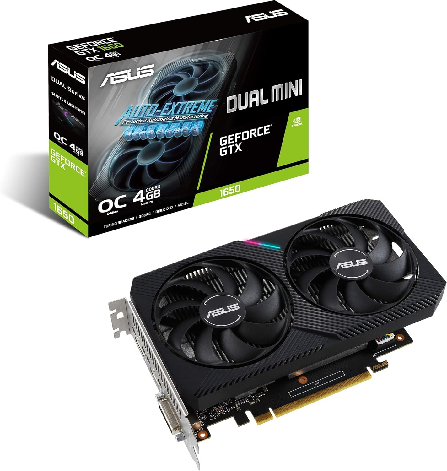 ASUS Dual NVIDIA GeForce GTX 1650 Mini OC Edition Gaming CSM Graphics Card (PCIe 3.0, 4GB GDDR6 Memory, HDMI, DisplayPort, DVI-D, for Intel NUC 9 Extreme Kit, Intel NUC 9 Pro Kit, and Small Chassis)