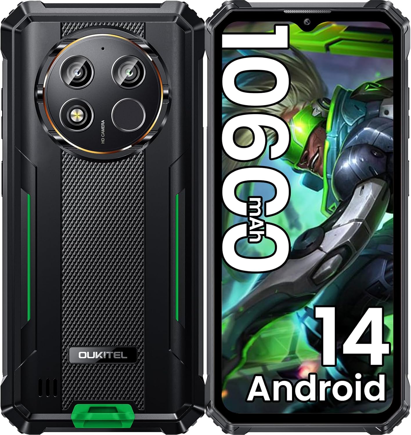 OUKITEL WP28E Rugged Phone Unlocked, 10600mAh Battery Cell Phone, 6.52" Screen Smartphone, 64GB ROM/TF 1TB, 13MP Camera, 4G Dual SIM Android 14 Phone,IP68/IP69K Waterproof Phone, NFC/OTG/GPS/T-Mobile