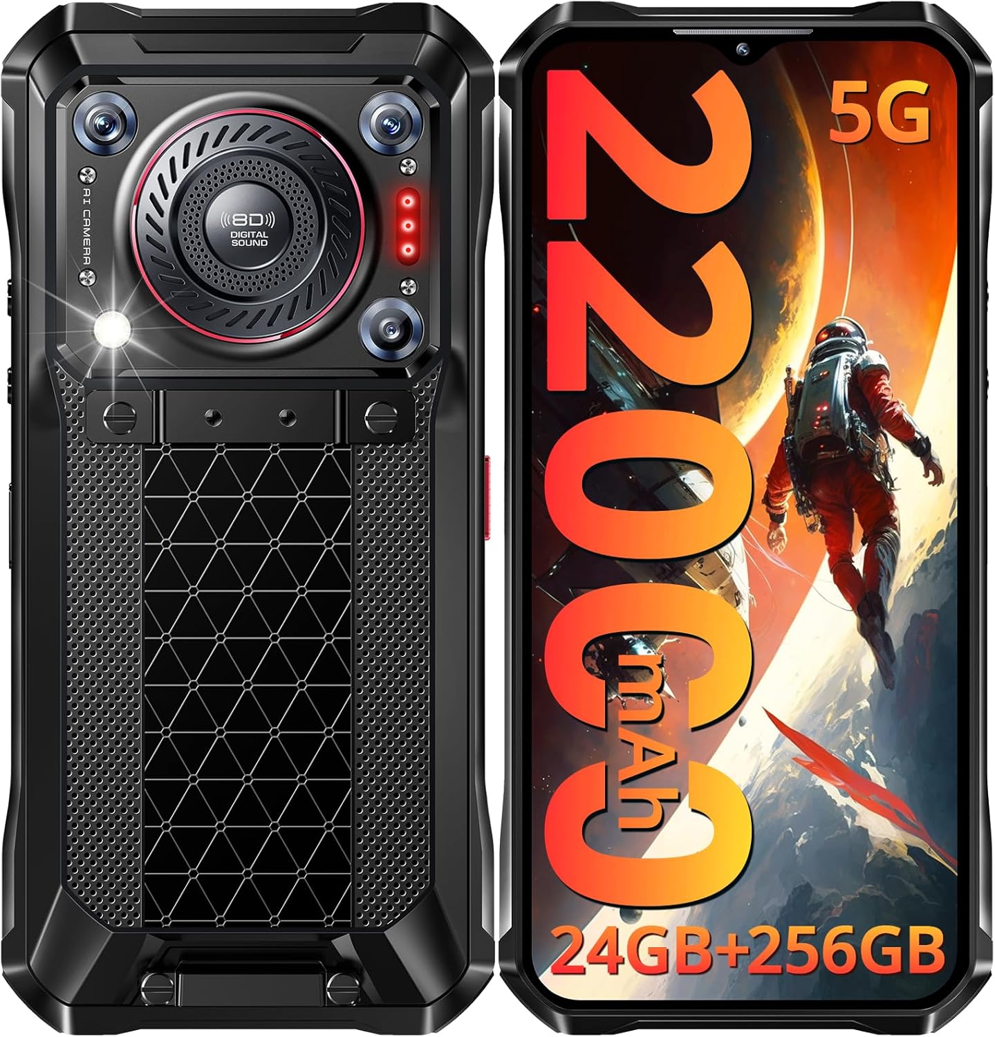 OUKITEL WP33 PRO Rugged Smartphone 5G - 22000mAh(33W), 24GB+256GB, 6.6" FHD+ Cell Phones, Triple 64MP Camera, Dual 5G SIM Android 13 Phone Unlocked, 18W OTG/136dB Loudest Speaker, NFC/GPS/T-Mobile
