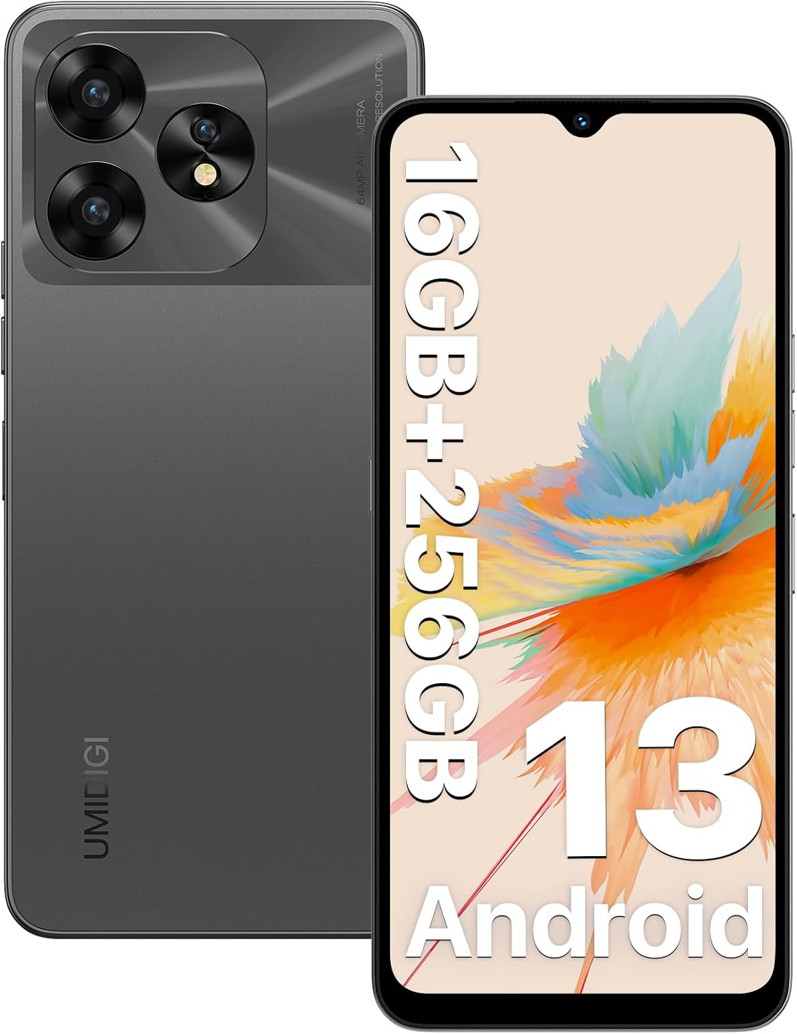UMIDIGI A15 Cell Phones 16(8+8)G+256G, Android 13 Mobile Phone, 64MP Main Camera Octa Core Smartphone Unlocked 6.7” HD+ Full-View Waterdrop Screen, 5000mAh Battery 20W Fast Charging, 4G Dual SIM, NFC