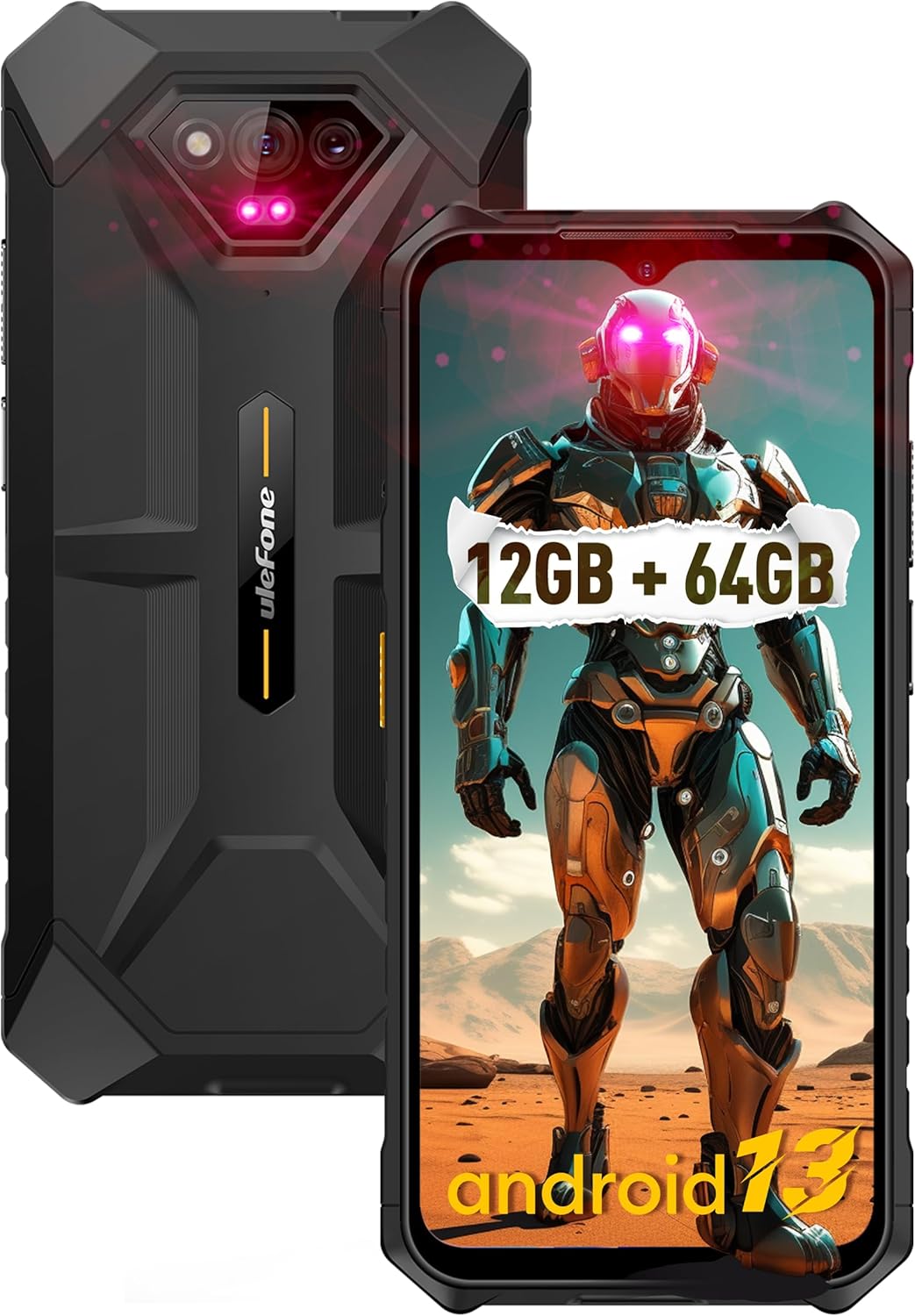 Ulefone Armor X13 Rugged Phones Unlocked, IP68/IP69K Waterproof Phone, MTk Helio G36 12GB+64GB, 50MP+24MP Night Vision Camera, 6.52" Display, 6320mAh, Android 13, NFC, Fingerprint ID, Black