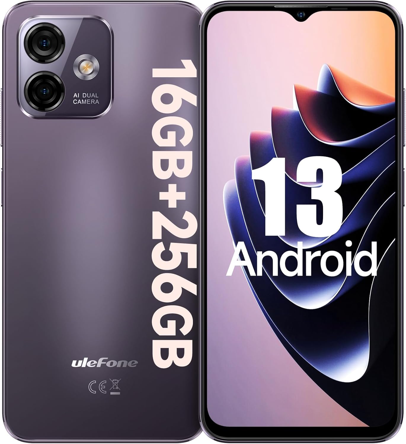 Ulefone Update has NFC Note 16 Pro(16GB+256GB) Unlocked Cell Phones, Android 13 Smartphone, 50MP Main Camera, 6.52” Screen, 8-Core Processor, 4400mAh Battery, Dual 4G Unlocked Cell Phone-Purple