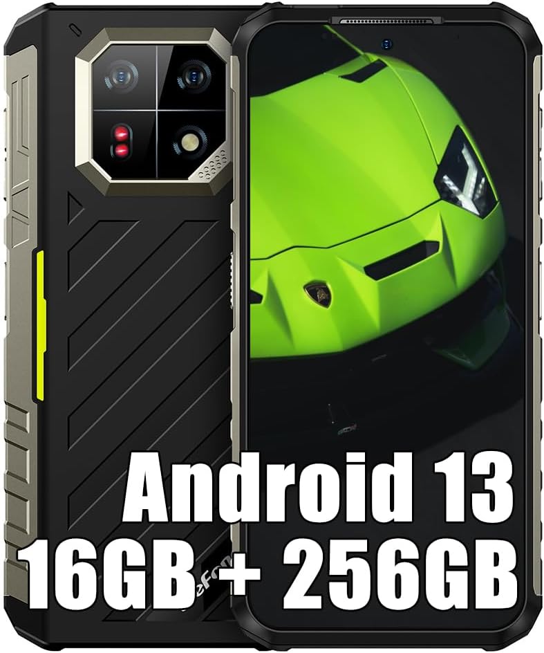 Ulefone Armor 22 Pro 256GB Unlocked Rugged Phone, MTK G96 Android 13 Cell Phone, 64MP+64MP Night Vision Camera, 6.58" FHD+, 6600mAh 33W, Dual SIM 4G Rugged Smartphone Unlocked, NFC GPS OTG FM, Green