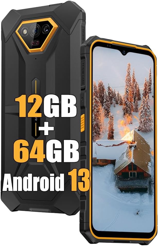 Ulefone Armor X13 12GB+64GB Rugged Smartphone Unlocked, MTK Helio G36 Android 13 Cell Phone, 50MP+24MP Night Vision Camera, 6.52" HD+, 6300mAh, Dual SIM 4G Rugged Phone, NFC/OTG/GPS/FM, Orange