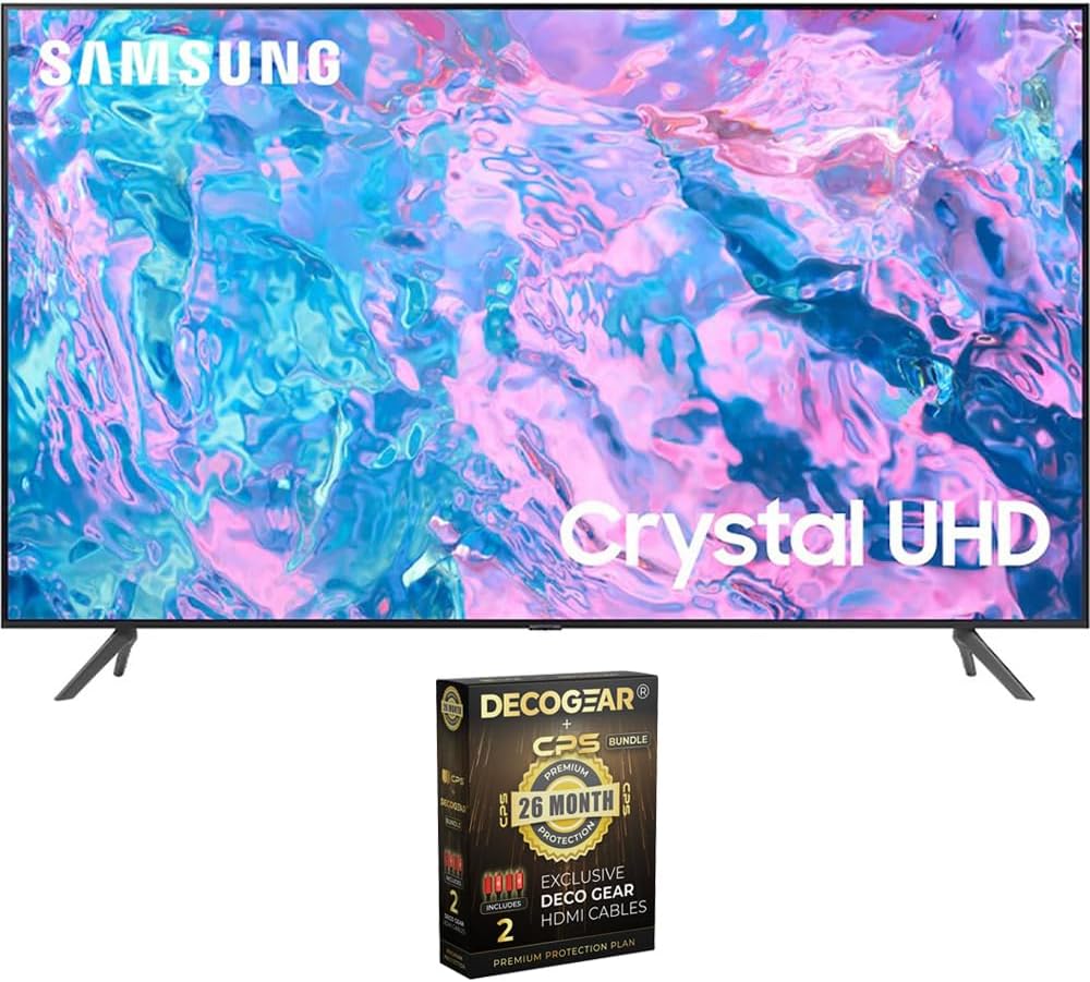 SAMSUNG UN55CU7000 55 inch Crystal UHD 4K Smart TV Bundle with Deco Gear 2X 4K HDMI 2.0 Cable w/Copper Conductors & CPS Exclusive 26 Month Protection Pack (BEACH-CPS-261000)