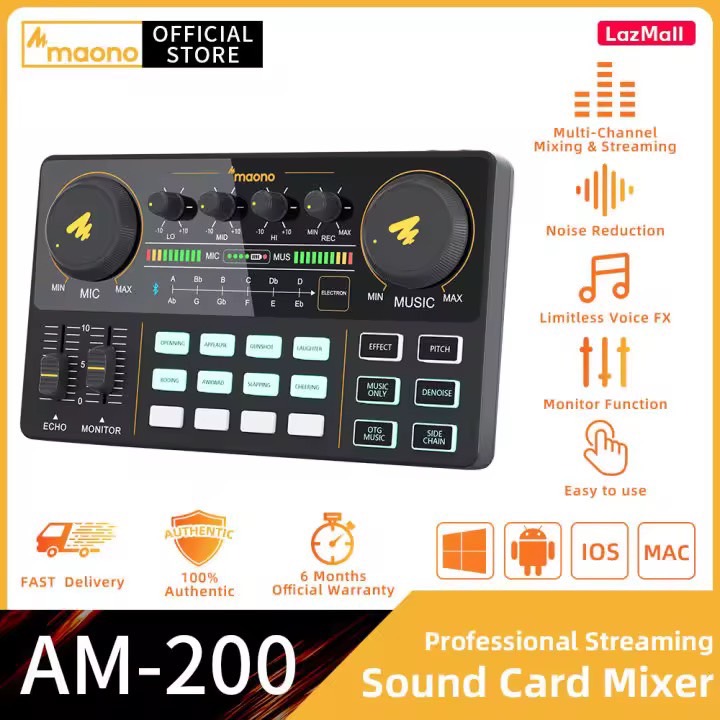 MAONO MAONOCASTER AU-AM200 แบบพกพา ทั้งหมดในอย่างเดียว พอดคาสต์ สตูดิโอ มิกเซอร์ ไมโครโฟน การ์ดเสียง สำหรับ จัดรายการ สตรีมมิ่งสด โทรศัพท์มือถือ คอมพิวเตอร์ พีซี Youtube Tik-Tok