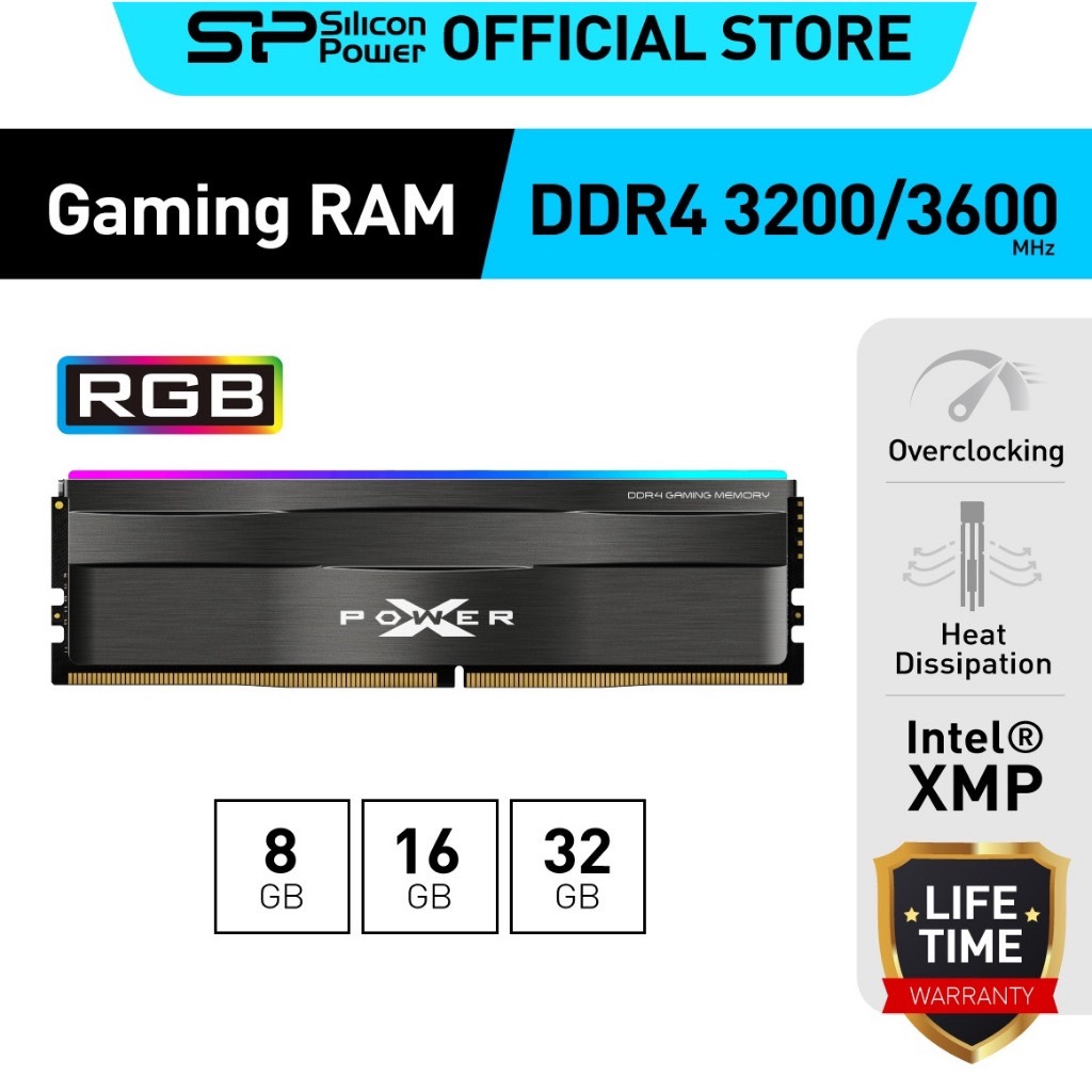 Silicon Power RAM PC DDR4 Gaming รุ่น XPOWER Zenith RGB 8GB 16GB, 3200MHz/3600MHz - รับประกันตลอดอายุการใช้งาน