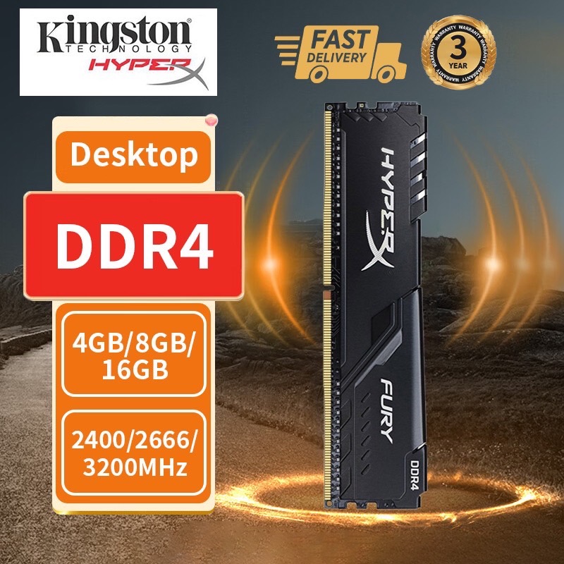 Kingston Hyperx RAM DDR4 แรม เดสก์ท็อป RAM 4GB 8GB 16GB DIMM 2400 2666 3200MHz 288Pin 1.2V