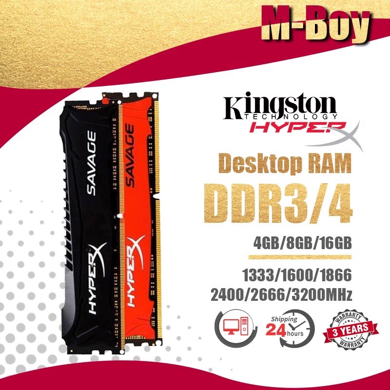 Kingston Hyperx SAVAGE 4GB/8GB/16GB Desktop RAM DDR3/DDR4 1333/1600/1866/2400/3200MHZ DIMM memory for PC