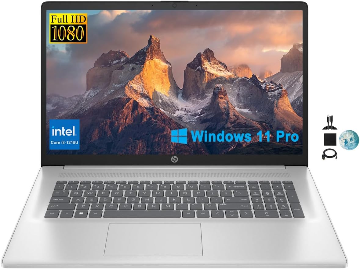 HP 17.3" FHD Business Laptop 2024, 32GB RAM, 1TB SSD, 12th Gen Intel Core i3-1215U (6-Core, Beat i5-1135G7), Wi-Fi, Long Battery Life, Webcam, Numpad, Windows 11 Pro, KyyWee Accessories
