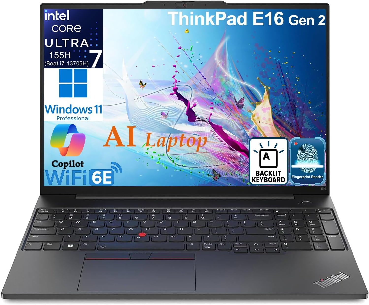Lenovo ThinkPad E16 G2 Business Laptop Computer, Intel 16-Core Ultra 7 155H (Beat i7-13705H), 64GB DDR5 RAM, 2TB PCIe SSD, 16" FHD+, WiFi 6E, Backlit Keyboard, Fingerprint Reader, W11 Pro, Vent-Hear