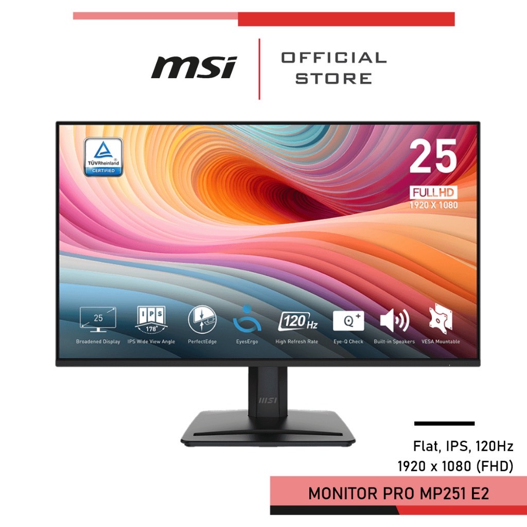 MSI PRO MP251 E2 Monitor จอคอมพิวเตอร์ 1920 x 1080 (FHD, 120Hz, 24.5-inch)