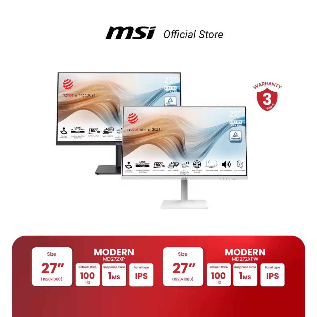 MSI MONITOR MODERN MD272XPW | MODERN MD272XP | 27" FHD | IPS | 100Hz | 1ms (จอคอมพิวเตอร์) [Pre-Order จัดส่งภายใน7-15วัน]
