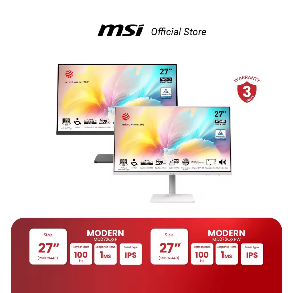 MSI MONITOR MODERN MD272QXPW | MODERN-MD272QXP | 27" WQHD | IPS | 100Hz | 1ms (จอคอมพิวเตอร์) [Pre-Order จัดส่งภายใน7-15วัน]