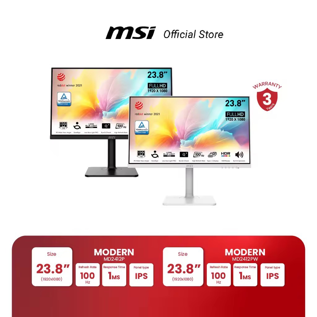 MSI MONITOR MODERN MD2412P | MODERN MD2412PW  | 23.8" FHD | IPS | 100Hz | 1ms (จอคอมพิวเตอร์) [Pre-Order จัดส่งภายใน7-15วัน]