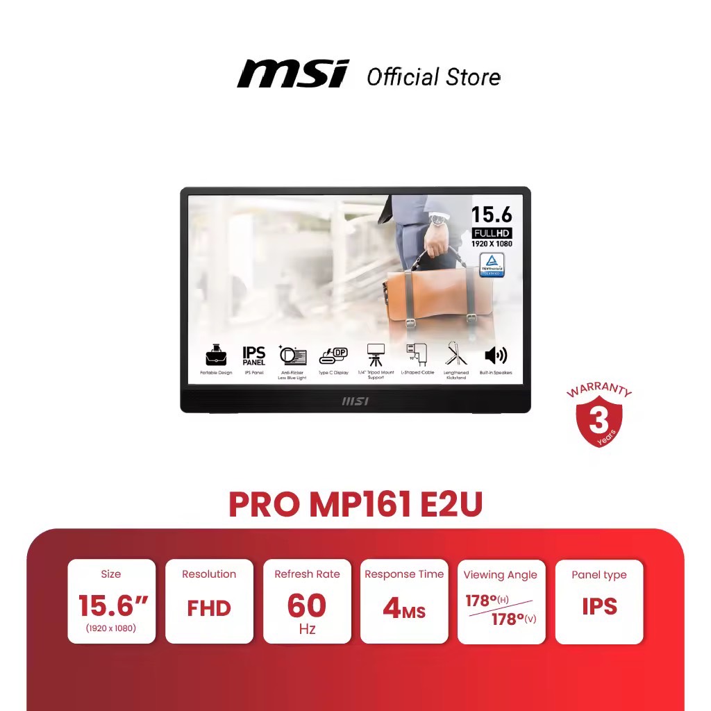 MSI MONITOR PRO MP161 E2U | 15.6" FHD | IPS | 60Hz | 4ms (จอคอมพิวเตอร์) [Pre-Order จัดส่งภายใน7-15วัน]
