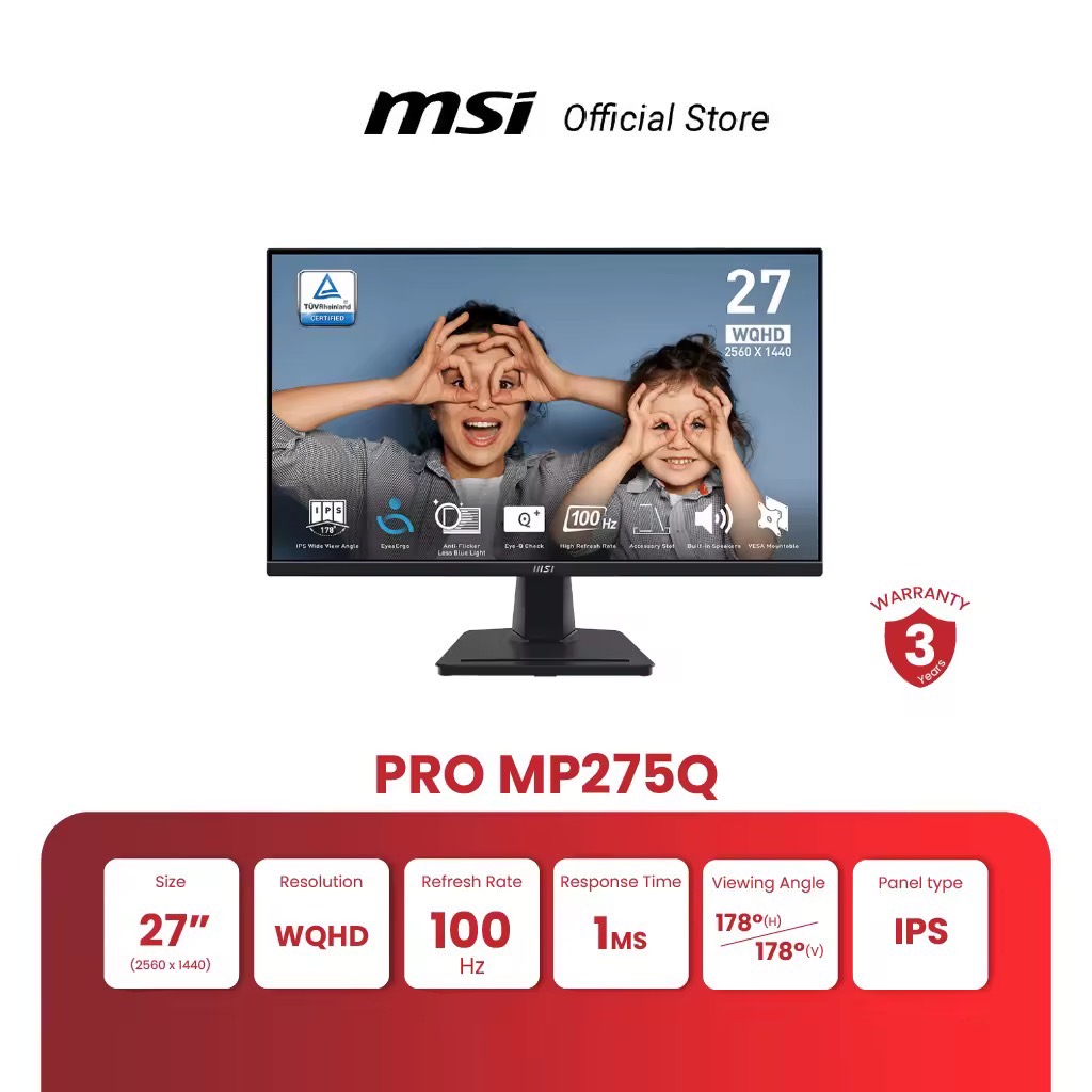 MSI MONITOR PRO MP275Q  | 27" |  WQHD | IPS | 100Hz | 1ms (จอคอมพิวเตอร์) [Pre-Order จัดส่งภายใน7-15วัน]