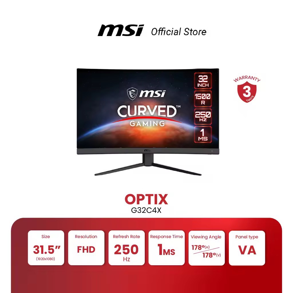MSI GAMING MONITOR G32C4X CURVED | 31.5" FHD | VA | 250Hz | 1ms (จอเกมมิ่งคอมพิวเตอร์) [Pre-Order จัดส่งภายใน7-15วัน]