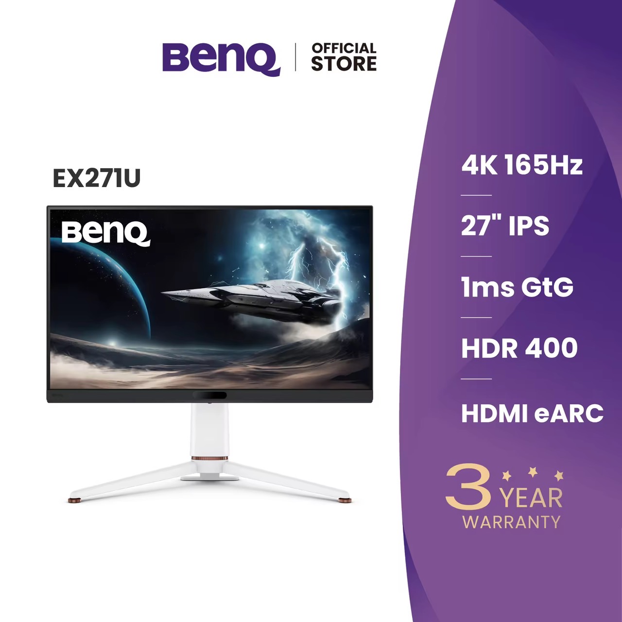 BenQ MOBIUZ EX271U 27" 4K 165Hz IPS eARC HDRi 95% DCI-P3 Gaming Monitor with Color Shuttle (จอเกมมิ่ง 4K 165hz)