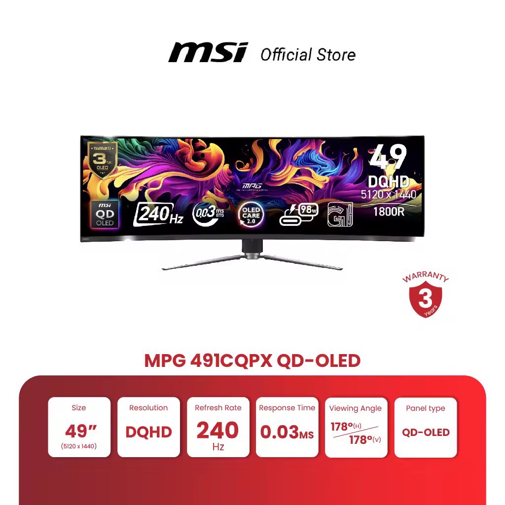 MSI MONITOR MPG 491CQPX QD-OLED  | 49" | DQHD | QD-OLED | 240Hz (จอคอมพิวเตอร์)