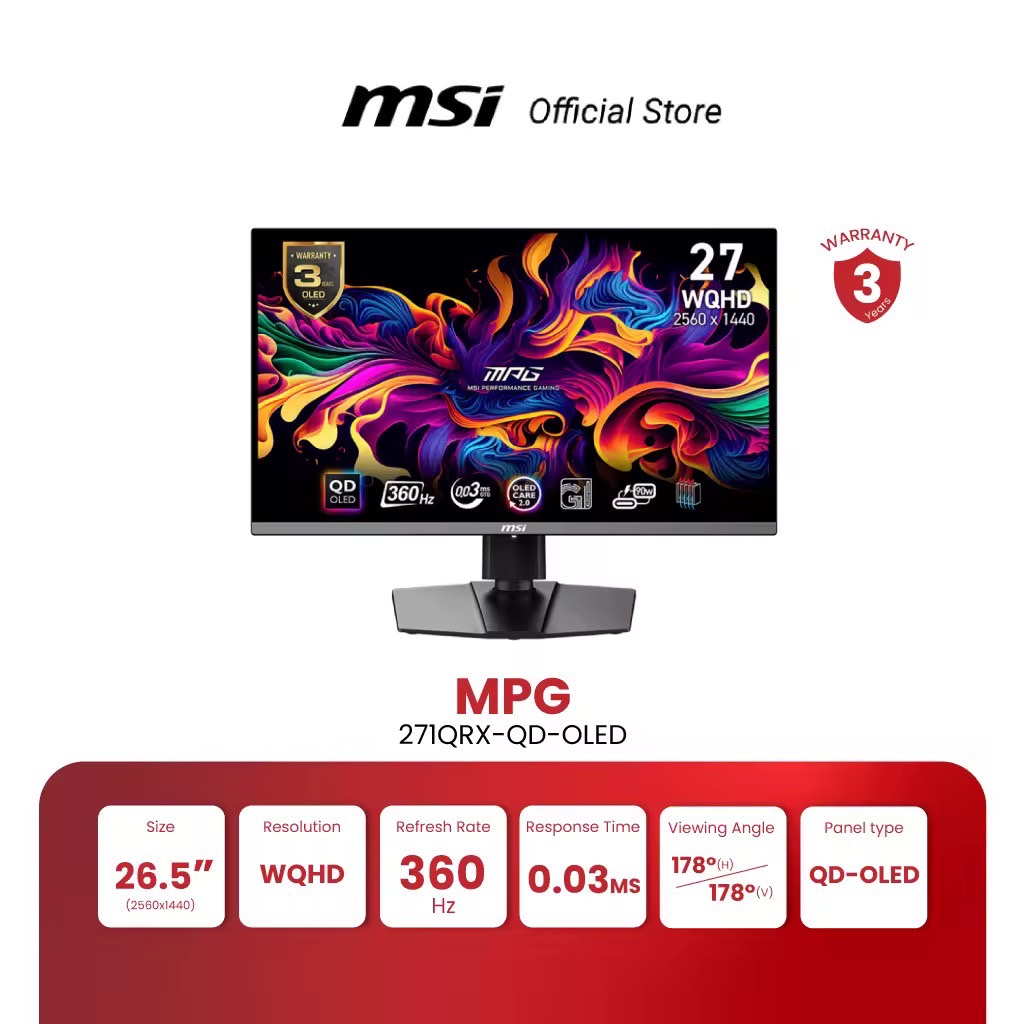 MSI MONITOR MPG 271QRX QD-OLED | 26.5"  | WQHD | QD-OLED | 360Hz | 0.03ms (จอคอมพิวเตอร์) (Pre-order 7-15 วัน)