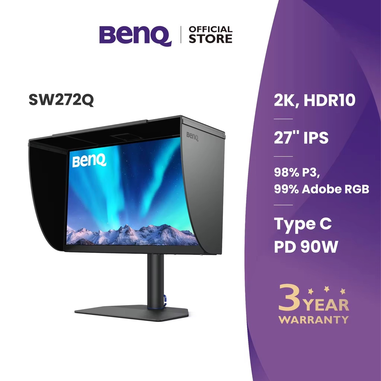 BenQ SW272Q 27นิ้ว 2K IPS AdobeRGB 90W USB-C Photographer Monitor (จอแต่งภาพ, จอมอนิเตอร์ 2k 27 นิ้ว)