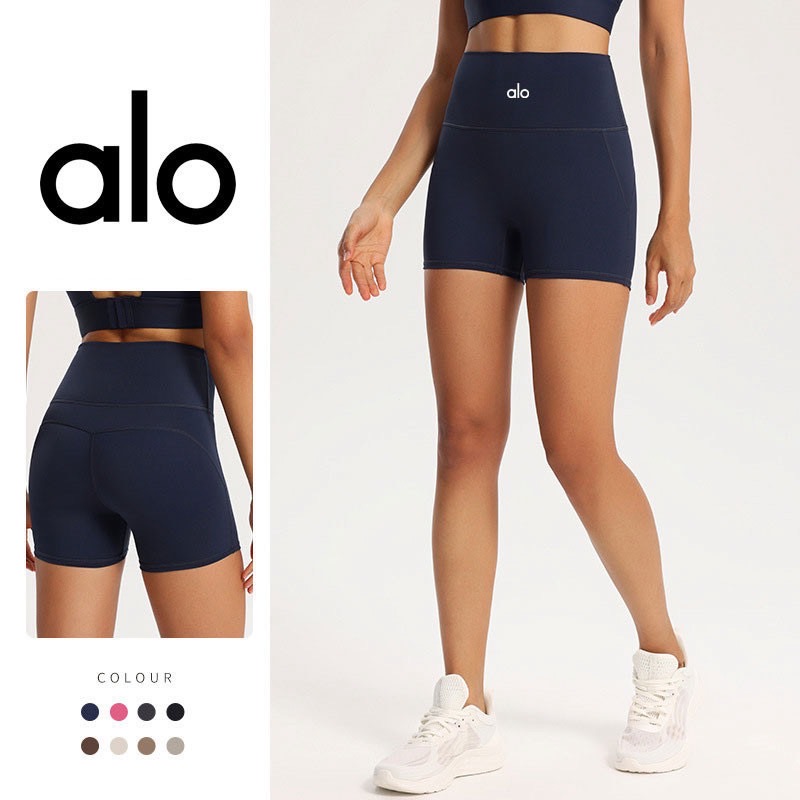 Alo Yoga เสื้อผ้าโยคะเอวสูงยกสะโพก กางเกงขาสั้น ชุดโยคะสำหรับการออกกำลังกายและวิ่ง