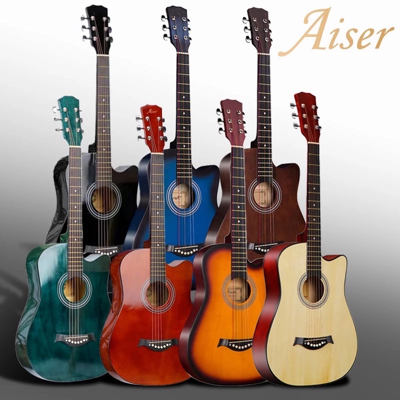 Aiser กีต้าร์ 38 นิ้ว กีต้าร์โปร่ง กีต้าร์โปร่ง มือใหม่ฝึกกีต้าร์ หลากสี ให้เลือก