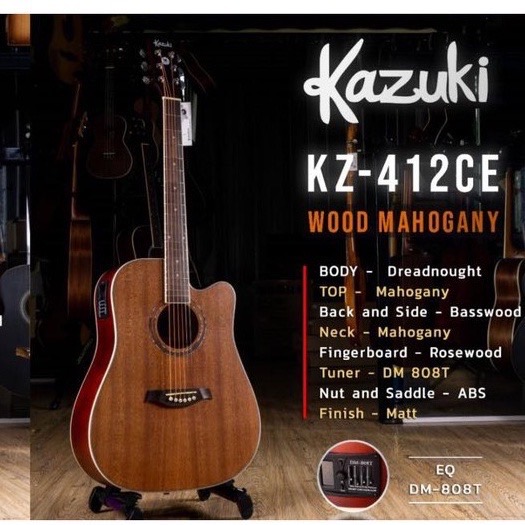 KAZUKI กีต้าร์โปร่ง | กีต้าร์โปร่งไฟฟ้า รุ่น KZ-412 | APS-40 ฟรี กระเป๋า ปิ๊ก2อัน คู่มือ ประแจ