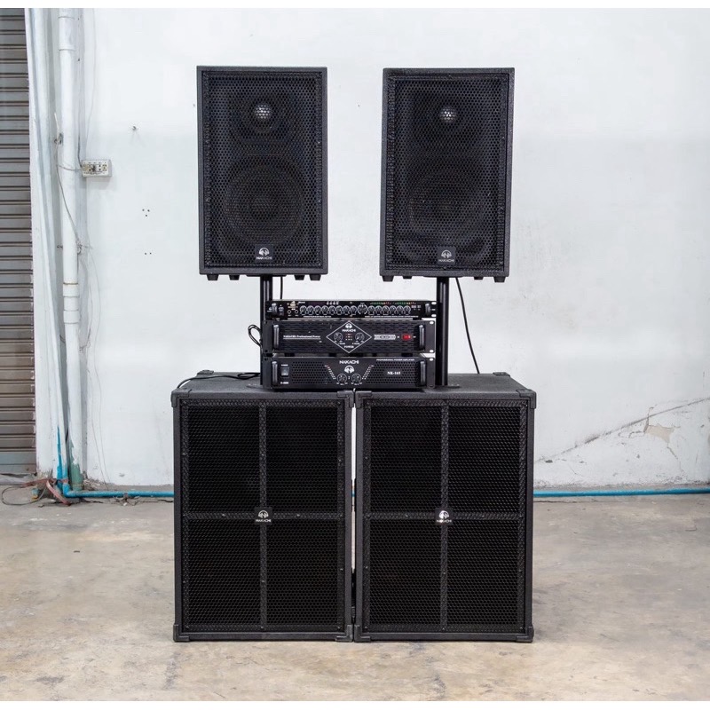 ชุดลำโพง ชุดเครื่องเสียง กลางเเจ้ง 💫ระบบ Stereo 2x2💫 เพาเวอร์แอมป์ 2 ตัว เบส15 กลาง12 สูตร BV ครบชุดพร้อมฟัง