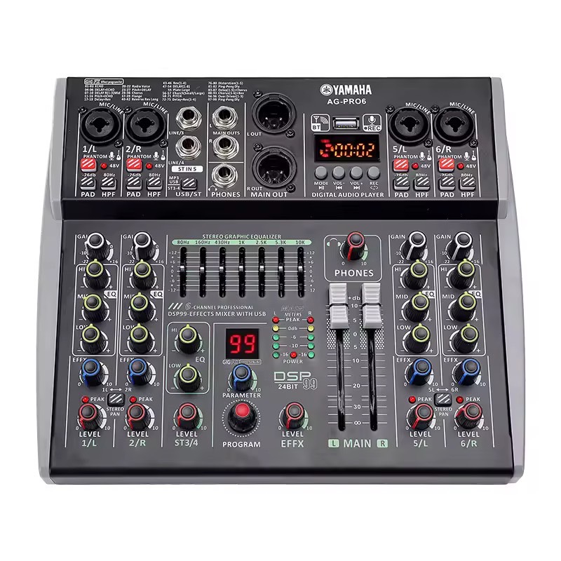 AG-PRO6 มิกเซอร์,mixer,มิกเซอร์บลูทูธ อีคิวปรับเสียง  มิกเซอร์เอฟเฟค(USB พร้อมฟังก์ชั่นการ์ดเสียง การบันทึกดิสก์,พร้อมฟังก์ชั่น OTG)