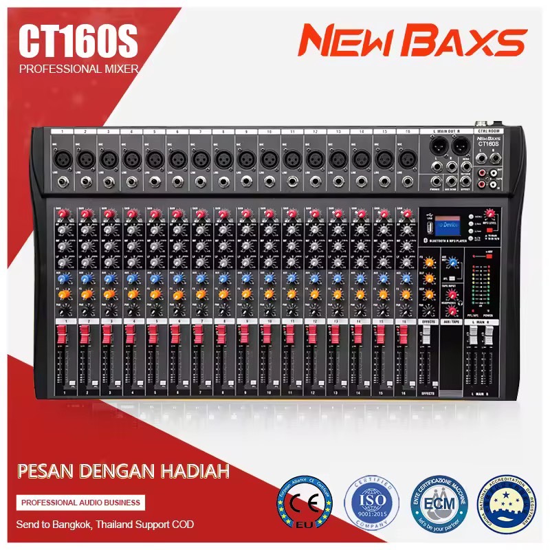 NewBaxs มิกเซอร์เสียงระดับมืออาชีพ CT160S  16 ช่อง เอฟเฟกต์ DSP ในตัว รองรับการเล่นบลูทูธ/USB/MP3 อุปกรณ์เครื่องเสียงระดับมืออาชีพ
