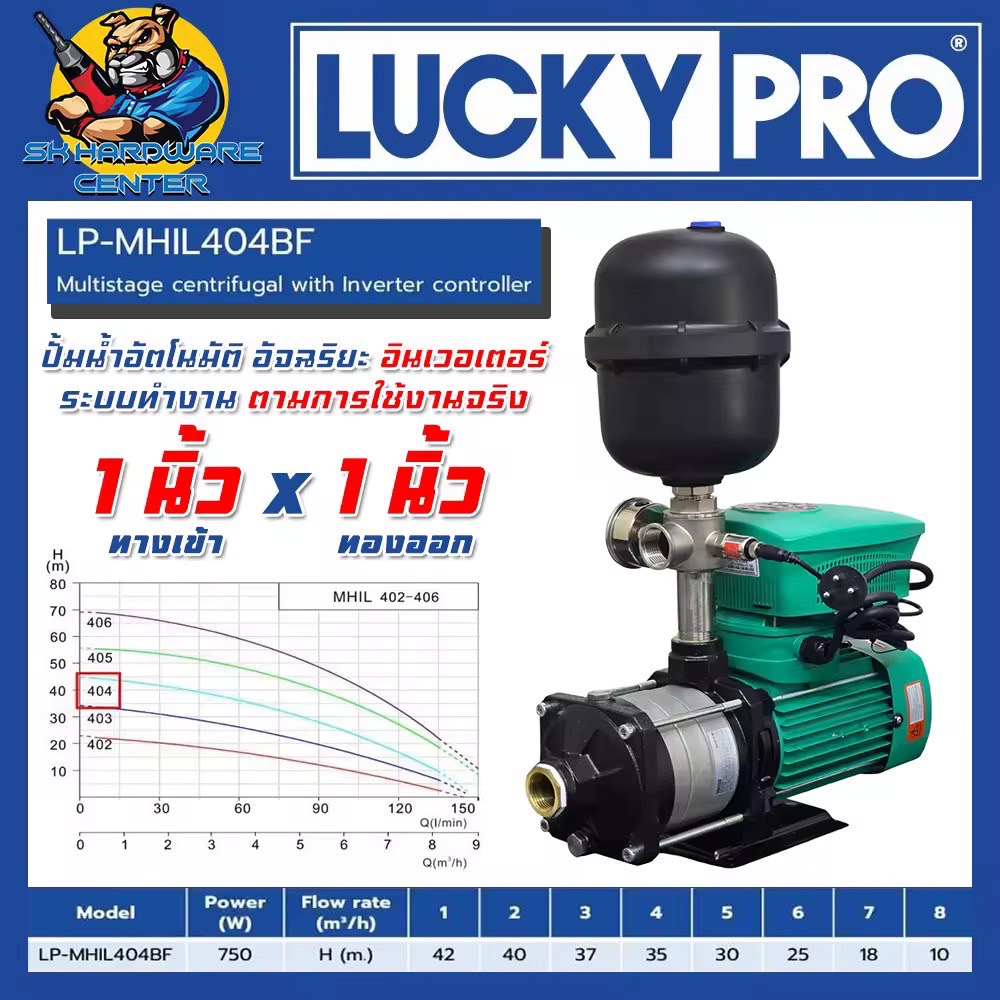 ปั้มน้ำอัตโนมัติ อัจฉริยะ อินเวอร์เตอร์ 1นิ้ว 750วัตต์ ยี่ห้อ LUCKY PRO รุ่น LP-MHIL404BF