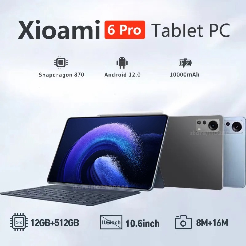 รับประกันตลอดอายุการใช้งาน 2024 ใหม่ Global Version Android Tablet 12.0 Pad 6 Pro 12GB+512GB Snapdragon 870 Tablet Pc 5G Dual Sim Card หรือ Wifi Hd 4K Mi