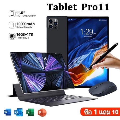 Galaxy💥【ซื้อ 1 แถม 10】แท็บเล็ต รองรับซิม2025แท็ปเล็ตTablet 5G Android13แรม16GB รอม 1TBแท็บเล็ต11.6 นิ้ว Full HD Dual SIM