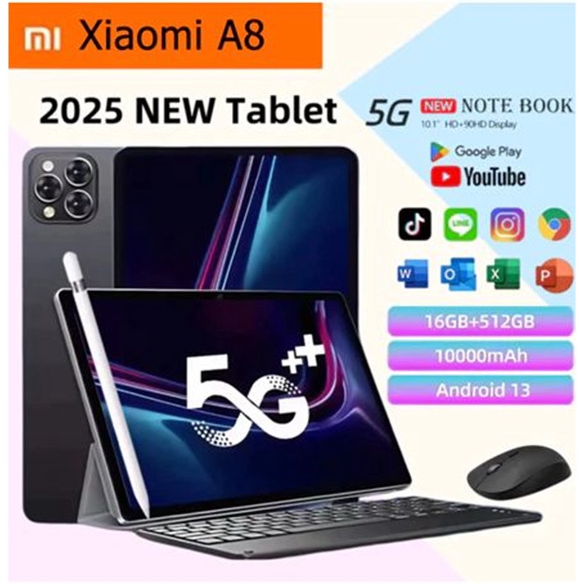 【ซื้อ 1 แถม 9】แท็บเล็ต รองรับซิม xiaomi A8 2025 Tablet 5G Android13 แรม 16GB รอม 1TB แท็บเล็ต 10.1 นิ้ว Full HD Dual SIM