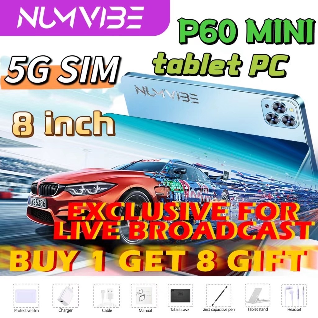 NUMVIBE P60 Mini 8 นิ้ว แท็บเล็ตดั้งเดิม 5G Tablet PC 12GB + 512GB ROM Dual SIM WiFi for work games watching videos