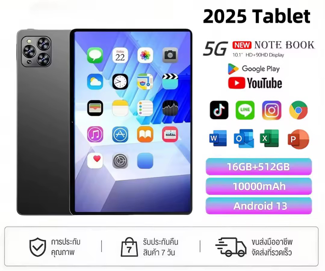 tablet 10.8 นิ้ว 1000mAh 16GB + 1TB กล้องคู่ 24MP +48MP รองรับซิมการ์ดคู่ 4G/5G WiFi Android 16