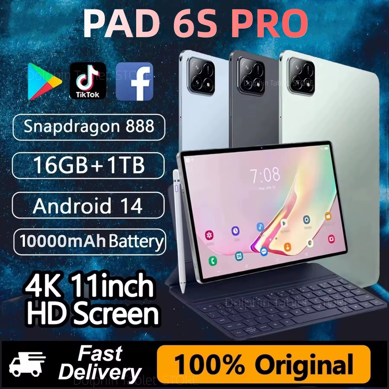 【ซื้อ 1 แถม 5 ของขวัญ + ซีโอดี】 2025 รุ่นทั่วโลกของแท้ Pad 6S Pro แท็บเล็ต 11 นิ้ว HD 4K Android 14 16GB + 1TB 10000mAh 5G สองซิม WiFi GPS แท็บเล็ต