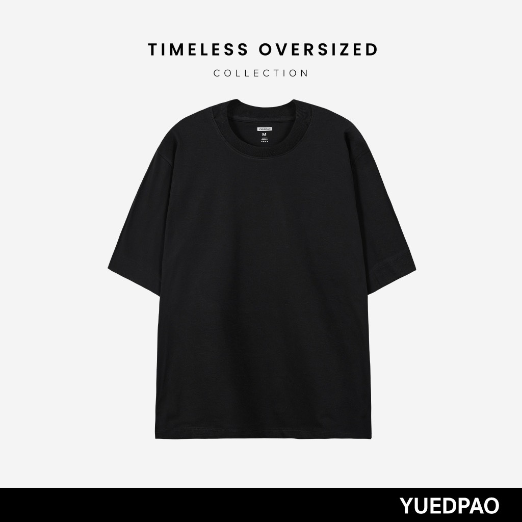 Yuedpao Oversized Timeless ผ้าหนายับยากรีดง่าย เสื้อยืดทรงหลวม ดีไซน์คลาสสิค เสื้อยืดเปล่า โอเวอร์ไซส์ สี Black