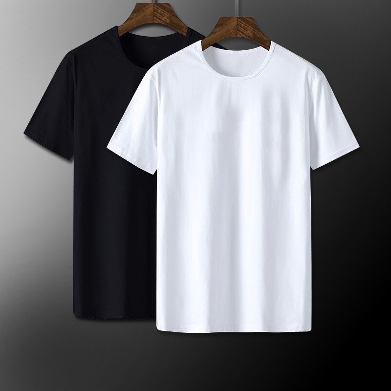 เสื้อยืดคอกลมแขนสั้น เสื้อยืดสีล้วน เสื้อผู้ชาย（ สีขาวสีดำ）