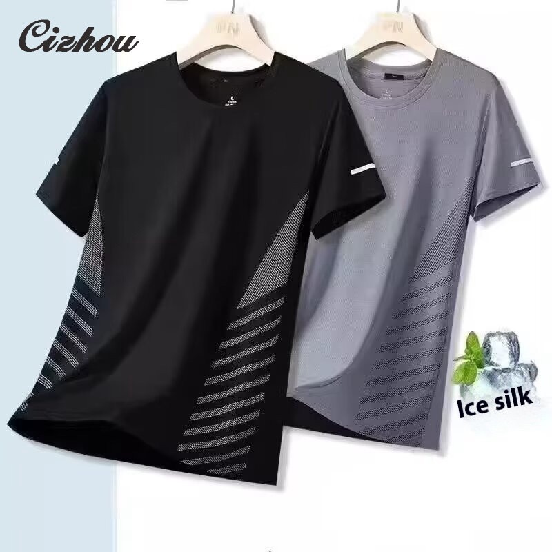 Cizhou เสื้อเชิ้ตแขนสั้นชายระบายความร้อนเร็ว - เสื้อกีฬาเนื้อผ้าแห้งไวสำหรับฤดูร้อน ไซส์ใหญ่ ดูดซับเหงื่อ เหมาะสำหรับวิ่งและกิจกรรมกลางแจ้ง