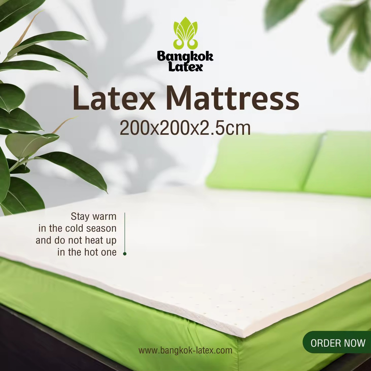 Bangkok Latex ท็อปเปอร์ ยางพาราแท้ - King Size 6.5 ฟุต | 200x200 ซม. | แก้ปวดหลัง