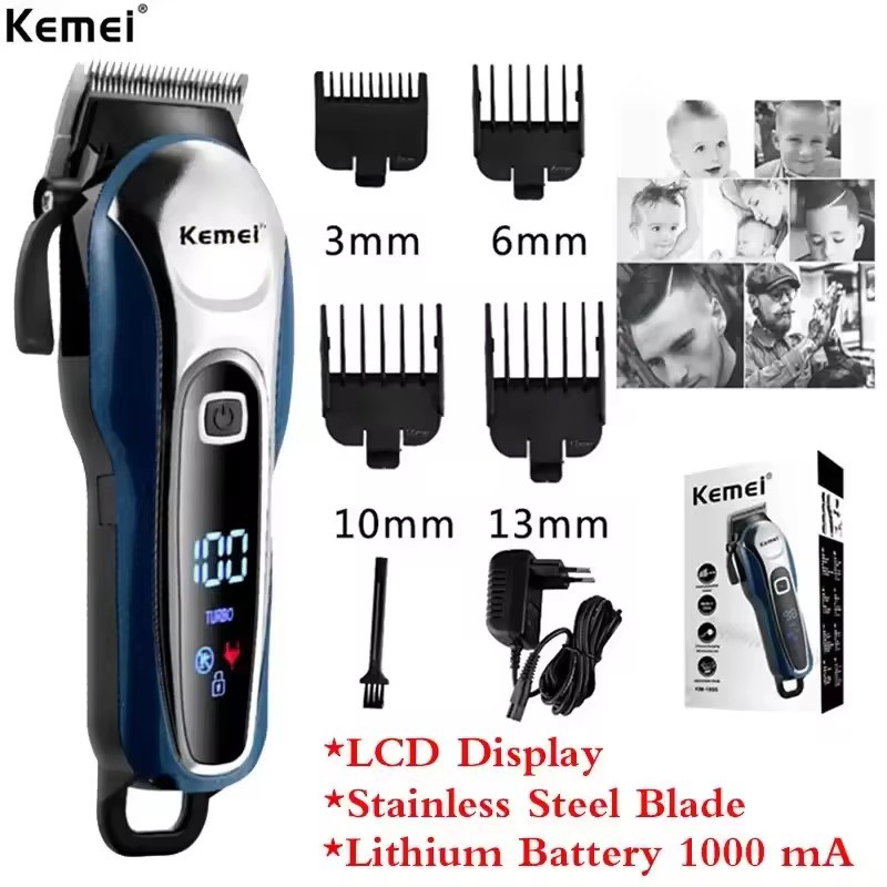 Kemei KM-1995 แบตเตอเลี่ยนตัดผมไร้สาย ปัตตาเลี่ยนตัดผมชาย ที่ตัดผมไร้สาย แบตตาเลี่ยนแกะลาย แบตเตอร์เลี่ยนไฟฟ้า พร้อมหวีรองตัด 4 ขนาด อุปกรณ์ครบชุด พร้อมใช้งาน