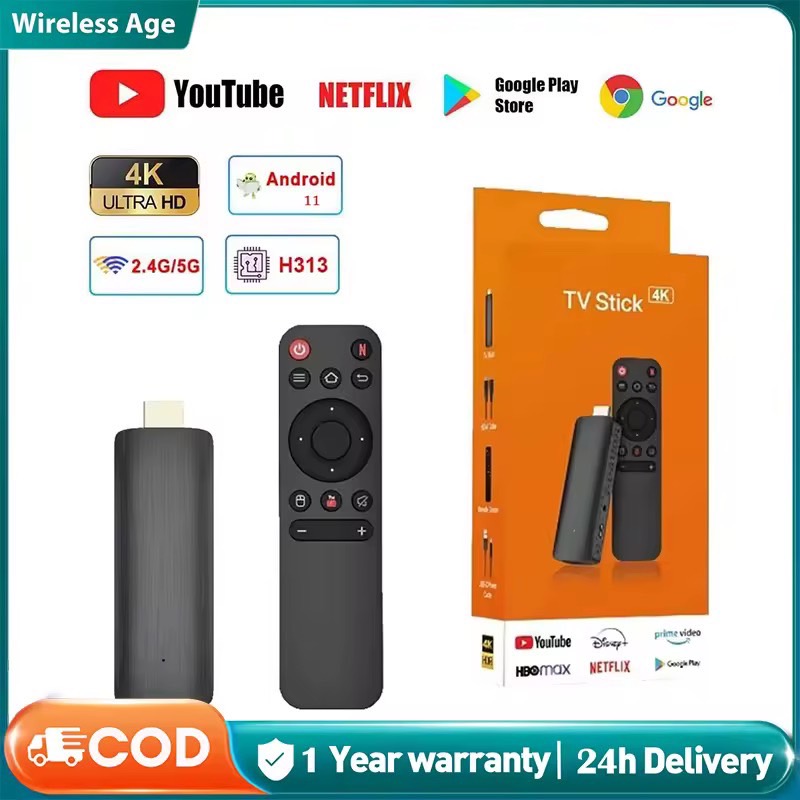 TV Stick กล่องดิจิตอล 4K แอนดรอยด์ทีวีสติ๊ก TV Box WiFi Android 11.0 ทีวีดิจิตอล 4+64GB Netflix/Youtube โหมดภาษาไทย