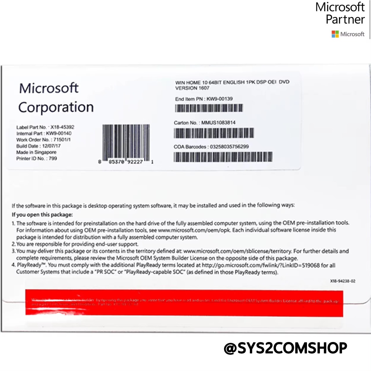 Windows 10 Home 32 64 DVD OEM เหมาะสำหรับบ้าน โรงเรียน และอื่น ออกใบกำกับภาษีได้