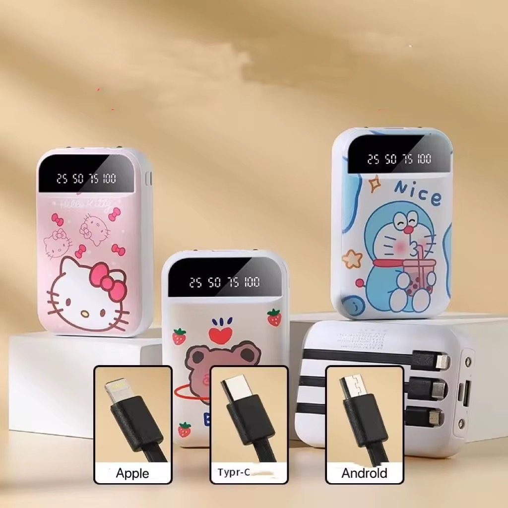 การ์ตูน Powerbank 30000Mah แบตสำรอง มาพร้อมสาย 4 เส้นในตัว พร้อมไฟ LED ใช้สะดวกชาร์จรวดเร็วทันใจ ️พาวเวอร์แบงค์